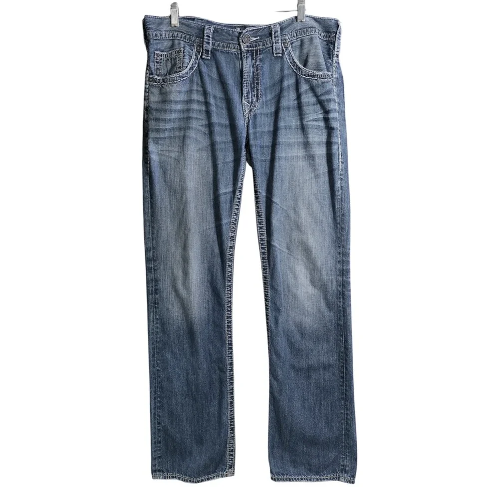Silver Jeans Co Nash Straight Leg Mens Blue Denim Jeans 34x34 Medium Wash
